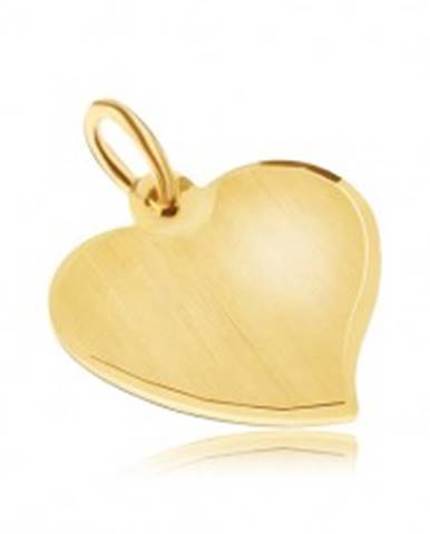 Zlatý prívesok 585 - nepravidelné ploché srdce, saténový povrch, lesklý okraj