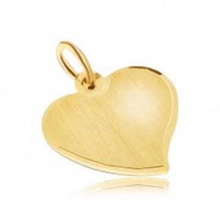Zlatý prívesok 585 - nepravidelné ploché srdce, saténový povrch, lesklý okraj