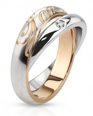 Dvojitý oceľový prsteň - obrúčky striebornej farby, zirkón, nápis Love - Veľkosť: 48 mm