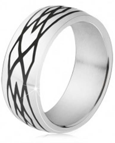 Oceľový prsteň, čierne zárezy, vzor z elíps a kosoštvorcov - Veľkosť: 54 mm