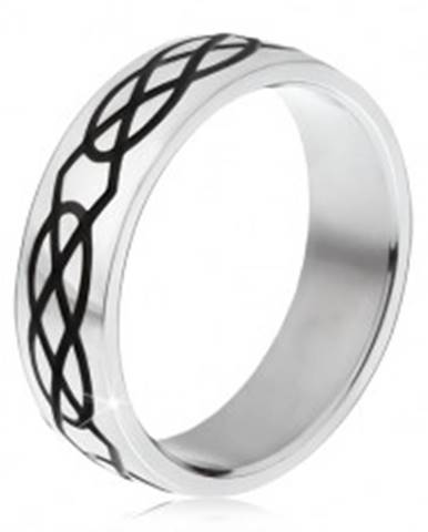 Oceľový prsteň - obrúčka striebornej farby, vzor zo sĺz a kosoštvorcov - Veľkosť: 57 mm