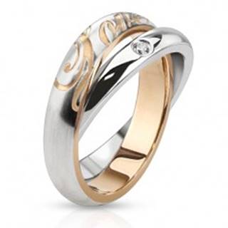 Dvojitý oceľový prsteň - obrúčky striebornej farby, zirkón, nápis Love - Veľkosť: 48 mm