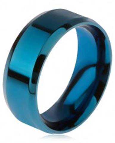 Lesklý oceľový prsteň modrej farby, skosené okraje - Veľkosť: 56 mm