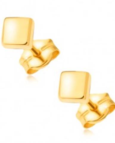 Náušnice zo žltého 14K zlata - zrkadlovolesklé hladké štvorce, puzetky