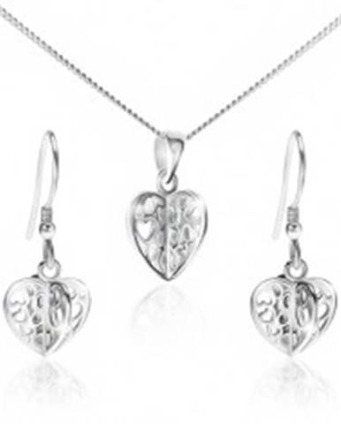 Set zo striebra 925 - náhrdelník a náušnice, vyrezávané srdcia