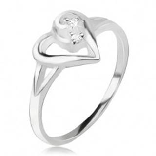 Srdiečkový prsteň, obrys asymetrického srdca, číre kamienky, striebro 925 - Veľkosť: 49 mm