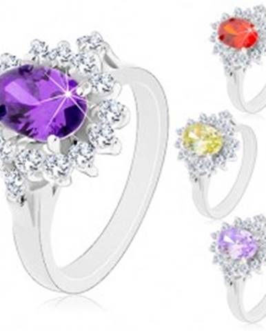 Ligotavý prsteň v striebornej farbe, veľký oválny kvet zo zirkónov - Veľkosť: 49 mm, Farba: Svetlofialová