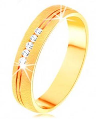 Prsteň v žltom 14K zlate so saténovým povrchom, dvojitý zárez, číre zirkóny - Veľkosť: 49 mm