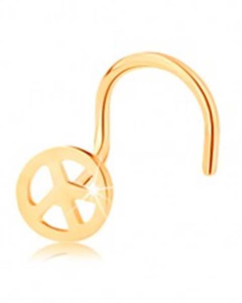Zlatý piercing 585, zahnutý - okrúhly symbol mieru, lesklý povrch
