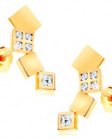 Náušnice v žltom 14K zlate - ligotavé štvorčeky tvoriace oblúk, puzetky