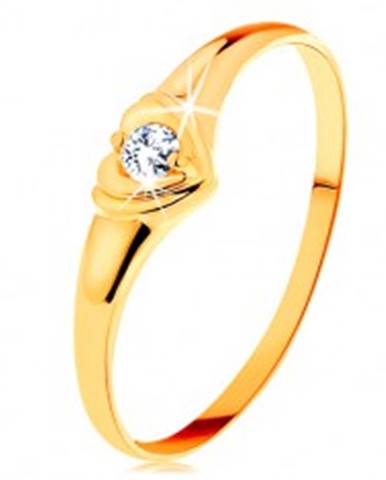 Zlatý prsteň 585 - ligotavé srdiečko so vsadeným okrúhlym zirkónom - Veľkosť: 50 mm