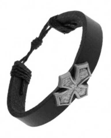 Čierny náramok zo syntetickej kože, kríž s rozšírenými ramenami