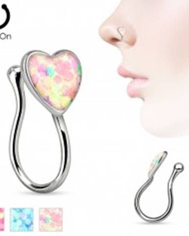 Fake piercing do nosa z chirurgickej ocele, ligotavé opálové srdiečko - Farba piercing: Biela