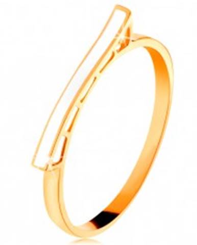 Prsteň zo žltého 14K zlata - biela glazúrovaná vlnka, lesklé ramená - Veľkosť: 49 mm