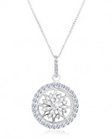 Strieborný náhrdelník 925, retiazka a prívesok, trblietavý kruh s ornamentom
