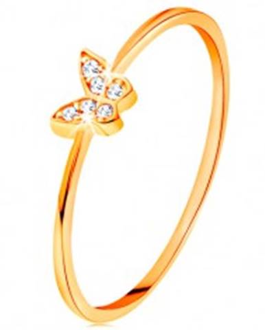 Zlatý prsteň 585 - motýlik zdobený okrúhlymi čírymi zirkónmi - Veľkosť: 49 mm