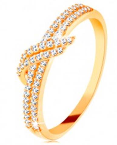 Zlatý prsteň 585 - trblietavé línie čírych zirkónikov, dvojitá vlnka - Veľkosť: 49 mm