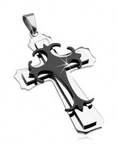Prívesok z chirurgickej ocele - veľký kríž, kombinácia čiernej a striebornej farby