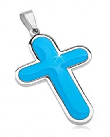Prívesok z chirurgickej ocele, veľký kríž s modrým glazúrovaným vnútrom