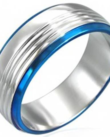 Prsteň z chirurgickej ocele s dvoma modrými pruhmi - Veľkosť: 50 mm