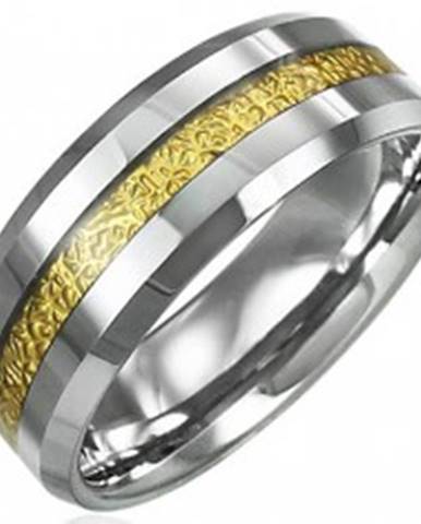 Tungstenový prsteň so vzorovaným pruhom zlatej farby, 8 mm - Veľkosť: 49 mm