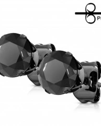 Čierne puzetové náušnice z ocele - čierny zirkón v kotlíku - Veľkosť zirkónu: 10 mm, Farba: Čierna