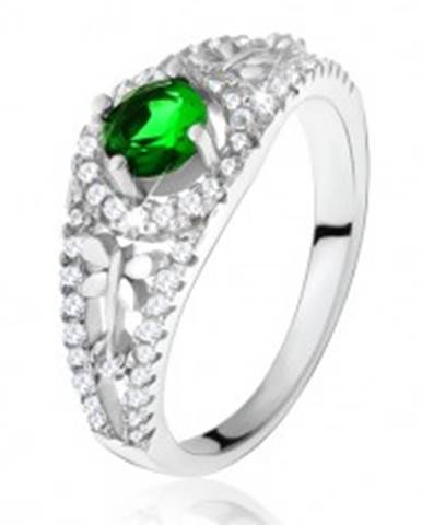 Číry zirkónový prsteň so zeleným kamienkom, vážky, striebro 925 - Veľkosť: 49 mm
