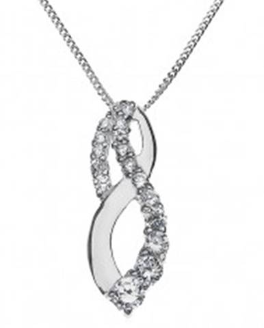 Lesklý náhrdelník - zatočená osmička s trblietavými zirkónmi, striebro 925