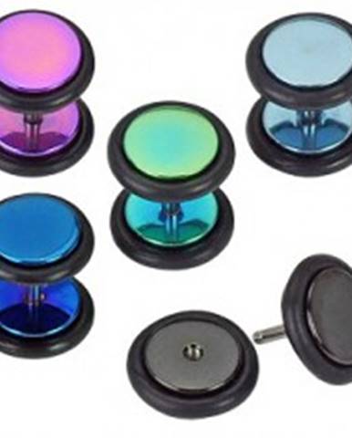 Oceľový fake plug do ucha, lesklé farebné kruhy s gumičkami, anodizované - Farba piercing: Čierna