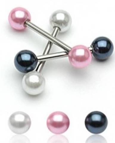 Oceľový piercing do jazyka s farebnými perleťovými guličkami - Farba piercing: Biela