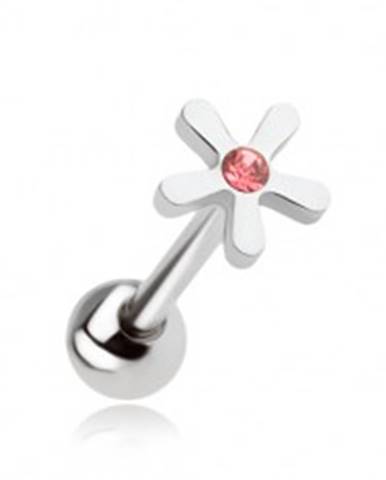 Piercing do jazyka z ocele, kvet s ružovým zirkónom