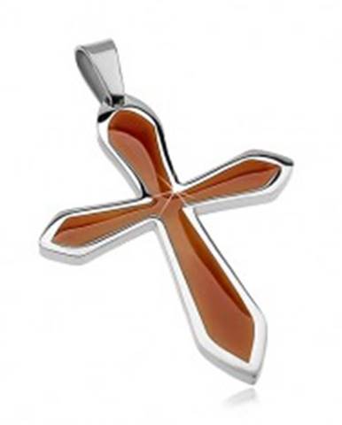 Prívesok z chirurgickej ocele v tvare kríža s hnedou glazúrou