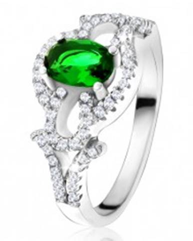 Prsteň s oválnym zeleným kameňom, číry kruh, kvapky, zo striebra 925 - Veľkosť: 50 mm