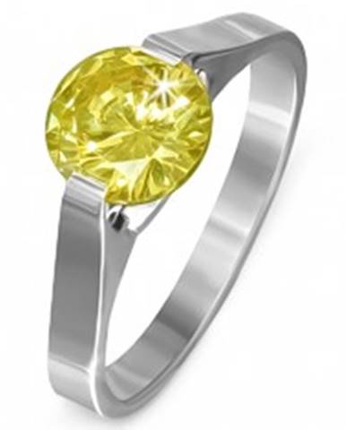 Prsteň z ocele - kameň v žltej farbe "November", postranné úchyty - Veľkosť: 50 mm