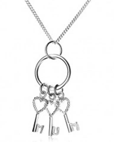 Strieborný 925 náhrdelník - retiazka a tri kľúčiky na krúžku, MUM