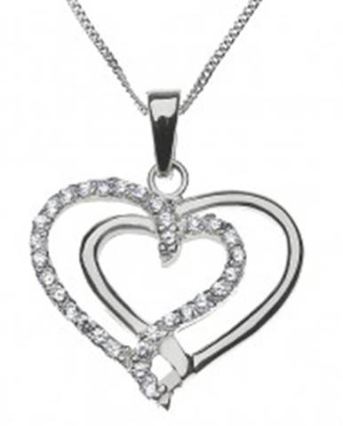 Strieborný náhrdelník 925 - prepletené hladké a zirkónové srdce