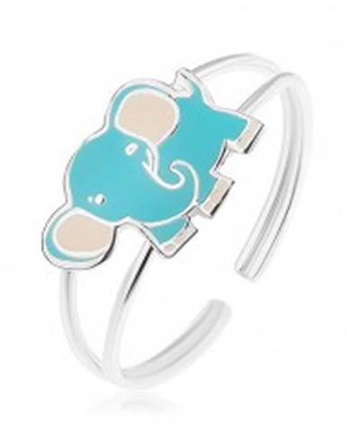 Strieborný prsteň 925, malý roztomilý sloník, modrá a biela glazúra