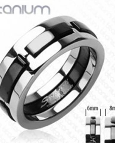 Titánový prsteň s čiernymi vystúpenými pásmi - Veľkosť: 48 mm