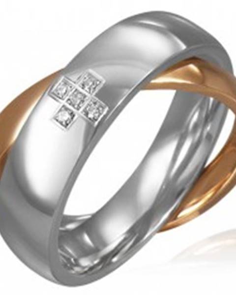 Dvojitý oceľový prsteň - zirkónový kríž, zlatá a strieborná farba - Veľkosť: 46 mm