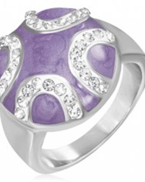 Oceľový prsteň - vypuklý fialový kruh, zirkónové polmesiace - Veľkosť: 51 mm
