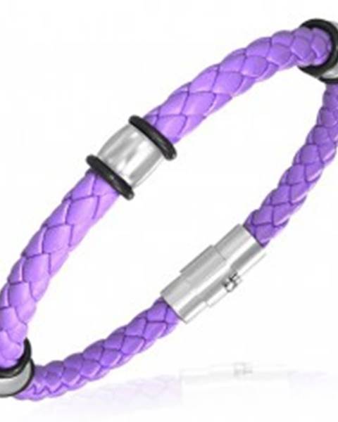 PVC pletený náramok - oceľové krúžky, fialový