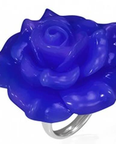 Lesklý oceľový prsteň - modrá ruža zo živice - Veľkosť: 49 mm