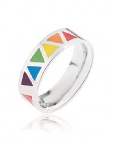 Lesklý oceľový prsteň s farebnými trojuholníkmi - Veľkosť: 52 mm