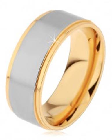 Lesklý oceľový prsteň strieborno-zlatej farby s dvomi zárezmi - Veľkosť: 57 mm