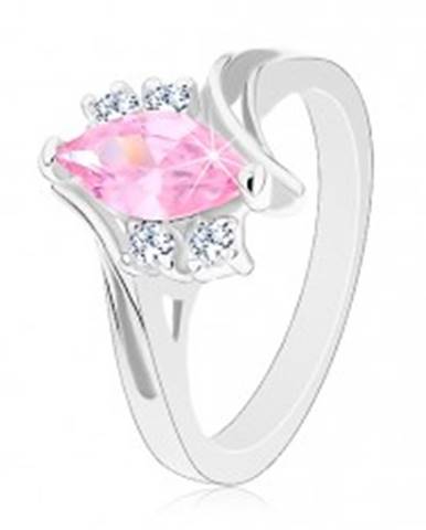 Ligotavý prsteň so zárezom na ramenách, zirkóny v ružovej a čírej farbe - Veľkosť: 49 mm