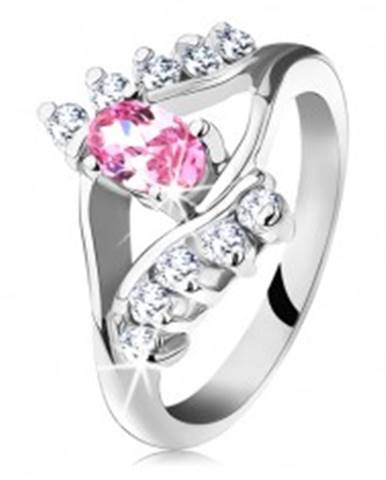 Ligotavý prsteň so zirkónovým ružovo-čírym okom, rozdvojené ramená - Veľkosť: 48 mm