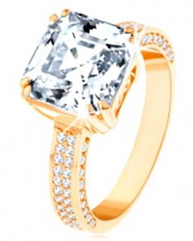 Luxusný zlatý prsteň 585 - veľký brúsený zirkón v ozdobnom kotlíku, zirkónové línie - Veľkosť: 62 mm