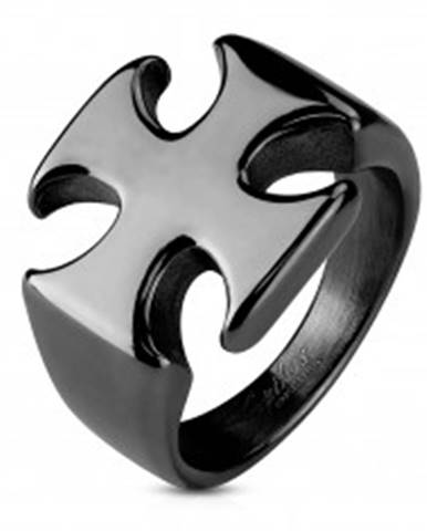 Mohutný čierny prsteň z ocele 316L, hladký lesklý maltézsky kríž - Veľkosť: 59 mm