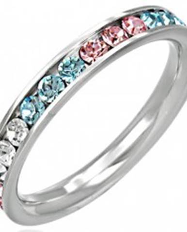 Oceľový prsteň - zirkóny v troch farbách - Veľkosť: 49 mm