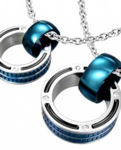 Prívesky pre pár - mohutné prstence v modrej farbe, zirkóny